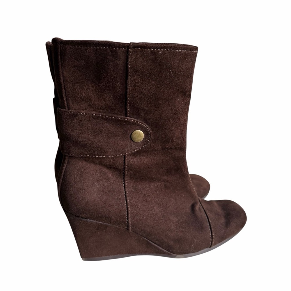 Predictions Womens 9 Brown Faux Suede Ankle Wedge Boots Fall Cozy